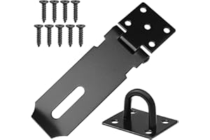 LORSENG 1 Piece Heavy-Duty Shed Lock Buckle, Door Padlock Hasp, Stainless Steel Padlock Hasp, Shed Lock Hasp Shed Door Latch Heavy Duty Gate Lock Latch Hasp and Staple for Door Window Cabinet (Black)