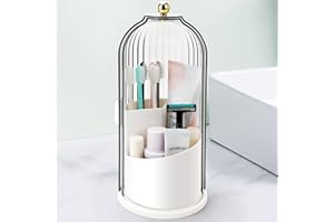 RISEMART Toothbrush Holder with Sliding Lid, 3 Slots 360° Rotating Bathroom Organizer, Waterproof Toothbrush Toothpaste Stand Holder Bathroom Countertop Accessory Caddy (White)