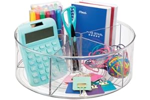 mDesign Sorter na biurko spinningowe do materiałów biurowych, 5 przegródek, idealny na akcesoria biurkowe, praktyczny organizer na biurko z 5 przegrodami, przezroczysty