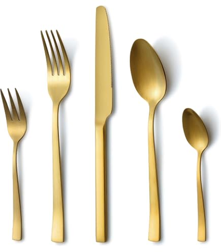 Bysta - Set di posate da 40 pezzi, in acciaio inox, colore nero opaco, set di utensili da cucina per 8 persone, set di posate per casa e ristorante, finitura satinata, lavabile
