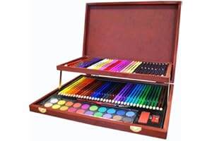 THE WORKS Complete Colouring & Sketch Studio Crawford & Black 91 Piece Wooden Case Art Set