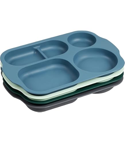 Sozakka Lot De 4 Assiettes Divisées,Assiette Plastique Reutilisable