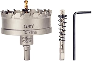 CENYB scie cloche metal 3-3/16" (81mm) à pointe en carbure de tungstène, avec 2 forets pilotes titanées - Idéale pour métaux durs, acier inoxydable, fer, alliage d'aluminium, bois et plastique