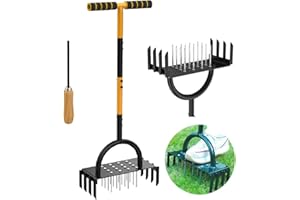 TWZ Manual Lawn Aerator, 2 in 1 Aerators with 16 Spikes& 8 Cores, 98cm Lightweight Grass Aerator Tools for Yards, Lawn Aeration, Garden Tool, Revives Lawn Health, L28xW12xH8cm Aeration Area