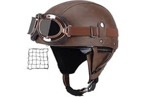 SMILFREE Halbschalenhelm mit ECE, Jethelm Retro, Chopper Helm, Retro Motorrad Helm, Scooter-Helm, Offenem Helm, mit Brille halbhelm Motorrad männer motorradhelm