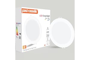 paul russells LED Ceiling Downlights, 20W Slim Recessed Bathroom Downlights, Kitchen Ceilings, 2150 Lumens, 6500K Daylight White, Cutout 170-180mm, Round Non-Dimmable Panel Spotlights, 1 Pack