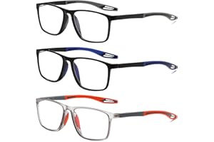 Fsread 3 Pack TR90 Sports Reading Glasses for Men Blue Light Blocking With Spring Hinges Rectangle Lightweight Flexible and Trendy Design Anti UV/Eyestrain/Glare Computer Readers