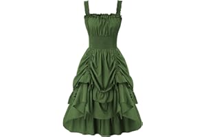 SCARLET DARKNESS Retro Robe Bretelles Femme Longue Ourlet a Volant Asymetrique A-Line Victorienne Steampunk Gothique Medieval Deguisement