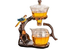 MOZEO Lazy Kungfu glas teset kreativ fågel halvautomatisk droppavledning roterande skål med infusion tekanna set (fågel)