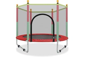 EIGFOH Cama Elástica Infantil, 140 cm, con Red de Seguridad, Capacidad 50 kg, Estructura de Acero, Multicolor