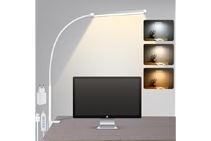 LIBORA Schreibtischlampe LED Klemmbar, Dimmbare Schreibtischlampe mit 3 Farben und 10 Helligkeitsstufen, Tageslichtlampe Schreibtisch Lampe, Augenschonende Klemmleuchte, Weiß