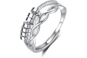 SNORSO Anxiety Rings for Women Girls, 925 Sterling Silver Anti-Stress Fidget Spinning Rings with Beads, Adjustable Open Celtic Knot Thumb Ring for Anxiety Relieving