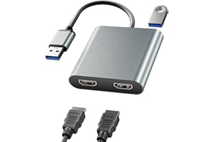 vacvad USB Type-A to HDMI Dual Monitor Display Adapter, 1080p External Graphics Converter Audio Video Cable for Laptop Monitor Desktop Projectors, Supports Windows Mac OS