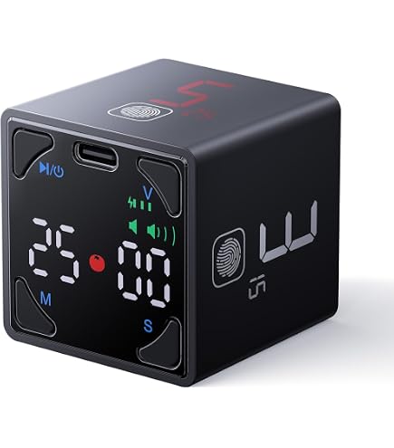 Timer Pomodoro Cubo Ricaricabile: 5/10/30/60 Minuti Più Conto Alla Rovescia Personalizzato, Con Vibrazione E Allarme - Bianco/Nero
