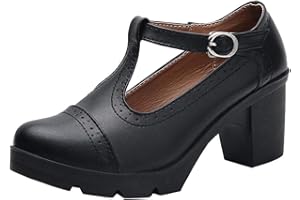 DADAWEN Women's T-Strap Platform Court Shoes Mid Heel Mary Jane Oxfords Dress Shoes