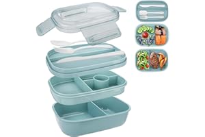 Royouzi Lunchbox, Lunchbox für Erwachsene, 1900ML Brotdose für Studenten, 3-lagige Auslaufsichere Bento Lunchbox mit Gabel, Löffel, Geeignet für Lunchbox für Arbeit, Büro, Schule (Blau)