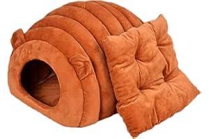 Koomiao Niche pour Chat Interieur, Maisons et Dômes Nid d'animal Chaud Chat Lit pour Chat avec Coussin Amovible Panier Chat Abri d'hiver Chaud pour Chats 40x40x35cm (Orange)