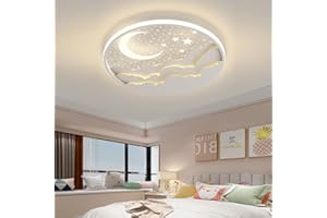‎AOEH AOEH LED Kinder Deckenlampe Stern Mond Deckenleuchte Für Kinder Acryl Lampenschirm Stufenloses Dimmen mit Fernbedienung Ultradünn 6Cm Schlafzimmer Decke Kindergarten Beleuchtung-D40cm,40W,Weiß