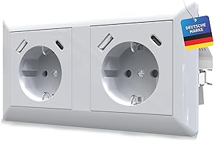 VOLTEVA Doppelsteckdose Schnellladegerät USB-C USB-A PD 3.0 QC Klassisch Standard Unterputz Wand mit GIRA Jung Merten Reinweiß Alpinweiß Smartphone Tablet Power Delivery Quick Charge