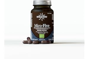 HIFAS DA TERRA - Mico-Five - Extracto Puro de Reishi, Maitake, Shiitake, Champiñón del sol y Chaga con Vitamina C - Refuerzo inmunitario natural - Extracto de Hongos - Bote 70 Cápsulas