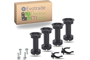 Evotrade Set di 4 Piedini Regolabili per Zoccoli da Cucina con 2 Pinze e 4 Viti di Fissaggio, Supporti Stabili e Facili da Installare per Mobili e Cucine | Made in Italy (Altezza 120 mm.)