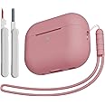 KOKOKA Case Cover Compatible for AirPods Pro 2 (2023/2022/2019) with Cleaner Kit and Lanyard, Soft Silicone Shock Absorbing Protective Case for AirPods Pro 2nd/1st Generation, Bean Pink