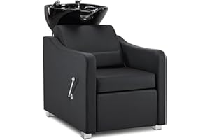 Barberpub Sedia da parrucchiere con lavabo, poggiapiedi pieghevole, lavabo da parrucchiere in ceramica regolabile, per salone SPA, parrucchiere 8675 (nero/similpelle)