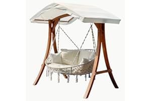 ALEOS. Hängesessel Hängelounger Doppellounger Lounge für 2 Personen Maui mit vielen Kissen klappbar inkl. Hollywoodschaukel - Gestell Aruba mit Dach