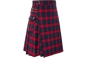 GEFOMUOFE Kilt écossais classique pour homme - Jupe à carreaux avec poches - Jupe courte à carreaux - Kilt écossais classique avec poches contrastées - Style écossais
