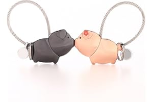 DOJoykey Lovers Portachiavi 1 paio di ciondoli partner maiale con bocca magnetica, dolce regalo per San Valentino, Natale, matrimonio, lega di zinco (nero lucido + oro rosa)