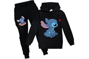 CKCKTZ Enfants Filles Stit-chs Sweat à Capuche Survêtements Set Cartoon À Capuche Hauts Et Pantalons Jogging Set