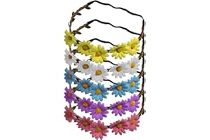 TIANNAIT 5 Pieces Flower Headbands, Daisy Wreath Headbands, Wreath Headbands, Flower Hair Accessories, Multicoloured Flower Crowns for Girls, Women, Daisy Wreath Wedding Headwear