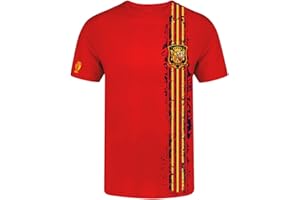 Genérico Camiseta Roja de la Selección Española con Diseño Vintage, Escudo y Rayas