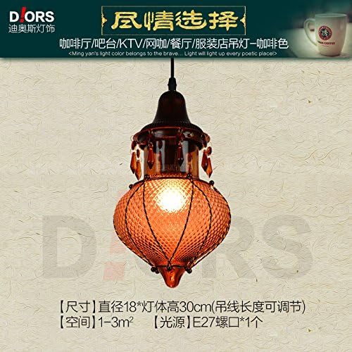 GYUHANLT Vintage Industrial fashion personality Hanging Light for Loft Office bar restaurant cafe Home Decorative stained glass single head, Brown ,18X30CM Ceiling Pendant