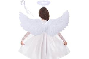 JUXTAPOSIA EngelsflüGel Weiß,60cm Engel KostüM Damen Mit Heiligenschein Und Zauberstab,Engel KostüM Damen,Engels FlüGel KostüM,FederflüGel Engel,EngelsflüGel Deko,KostüM Engel,Engel FlüGel.