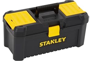 STANLEY Caja de herramientas de plástico con cierre de plástico, 40,6 x 20,5 x 19,5 cm, asa ergonómica, organizadores en la tapa, bandeja interior extraíble, orificio para candado, STST1-75517