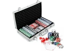 Almineez Professional Casino Style 300 Piece Texas Hold'em Poker and Blackjack Game Play Set, Chips, Chip Deck, Playing Cards With Aluminium Carry Case