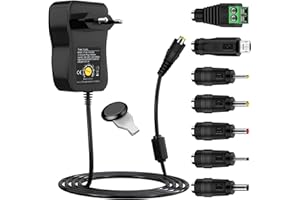 Cshare - Alimentatore universale da 40 W AC a DC 12 V, 9 V, 7,5 V, 6 V, 5 V, 4,5 V, 3 V, 1 A, 2 A, con porta USB da 5 V, 2,1 A e 8 connettori DC per strisce LED, router CCTV, TV Box, C-D-40TY8T