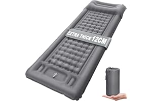 NHOWIN Isomatte Selbstaufblasend Camping, 12CM Verdicktes Luftmatratze Camping mit Fußpresse Pumpe, Wasserdicht Ultraleicht Isomatte Camping Matratze Aufblasbare Matratze mit Kissen für Wandern