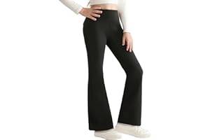 LIKCAISA Girls' Fleece Lined Leggings Black Flared Legging Winter Thermal High Waisted Creppy Bell Bottom Yoga Pants Bootcut Thick School Trousers for Kid Girls Flares Size 6 7 8 9 10 11 12 13 Years