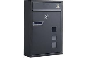 RYZAN Modern Delivery Steel Post Box Wall Mounted Mailbox Letterbox with Nameplate for External Use Lockable Weatherproof Easy to Install 8.5 x 21.5 x 32 cm Outdoor Post Mail Holder with Keys