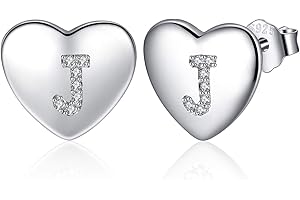 Jrêveinfini Pendientes de Corazón para Mujer y Niña de Plata de Ley 925, Letras Iniciales de la A a la Z, con Caja de Regalo