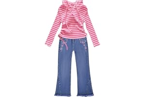 Peacolate 2-11T Toddler Big Girls Pants Clothing Set 2pcs Cotton top and Jeans