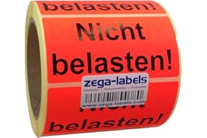 ZEGA-LABELS Warnetiketten auf Rolle - Nicht belasten - 500 Stück je Rolle - 100 x 50 mm - Leuchtrot Haftpapier stark haftend - Versandaufkleber