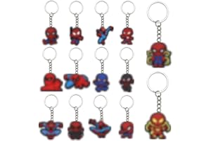 Beamely 14Pcs Keychains Party Bag Fillers for Kids Boys Girls, Hero Theme Keyrings Party Favors for Birthday Gift Christmas Halloween Party Supplies Pinata Filler Lucky Dip Prizes Rewards