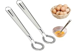VELLIVAR Mini Whisk 2 Pack Small Whisk Stainless Steel Hand Whisk Manual Egg Whisk Spring Coil Wire Egg Beater Easy Whisk Food Grade Whisks for Cooking Coffee Milk