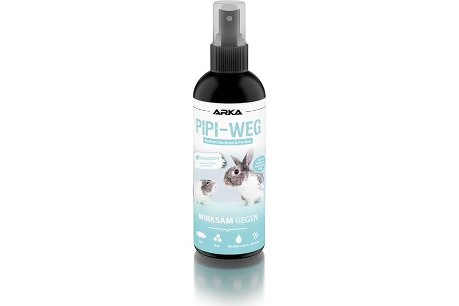 ARKA Small animal cage cleaner – PIPI-Weg Spray 100 ml – enzym remover for urine, faeces & pet odours – for rabbit hutches, guinea pig cages & bedding – natural, safe & deep cleaning