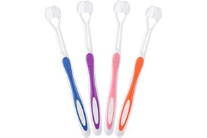 BOAO 4 Pieces Three Sided Toothbrush Autism Sensory Toothbrush Bristle Travel Toothbrush for Kids Complete Teeth Gum Care Pretty Good Angle Clean Each Tooth, Soft and Gentle (Pink, Blue, Orange, Purple)