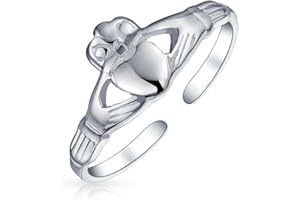 BLING JEWELRY Personalized BFF Irish Traditional Celtic Love Knot Claddagh Heart Circle Triquetra Trinity Toe Ring Band Midi Thumb or Pinky Ring For Women Teen Oxidized .925 Silver Sterling Adjustable Customizable