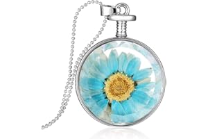 Feilok Collana da donna alla moda con pendente con fiore secco sotto vetro